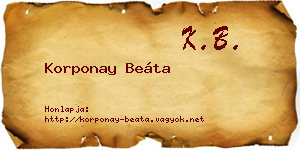 Korponay Beáta névjegykártya